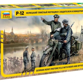 GERMAN HEAVY MOTORCYCLE WITH RIDER AND OFFICER R-12-