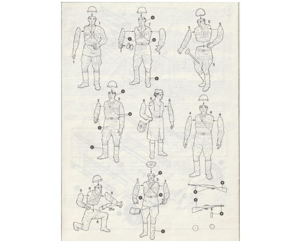 SIRVIENTES SOVIÉTICOS DE CAÑÓN SU-122 (7 FIGURAS - NO INCLUYE CAÑÓN - SIN CAJA)