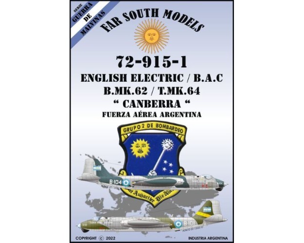 ENGLISH ELECTRIC B.A.C / B.MK.62 / T.MK.64 "CANBERRA" - FUERZA AÉREA ARGENTINA - CALCAS 1/72
