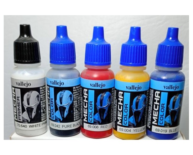 SET 5 PINTURAS: Primer Blanco + Negro + colores primarios (acrílicas p/aerógrafo)