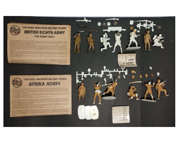 LOTE 1/32 AIRFIX: 7 BRITISH DESERT RATS + 6 AFRIKAKORPS (SEMIARMADOS)