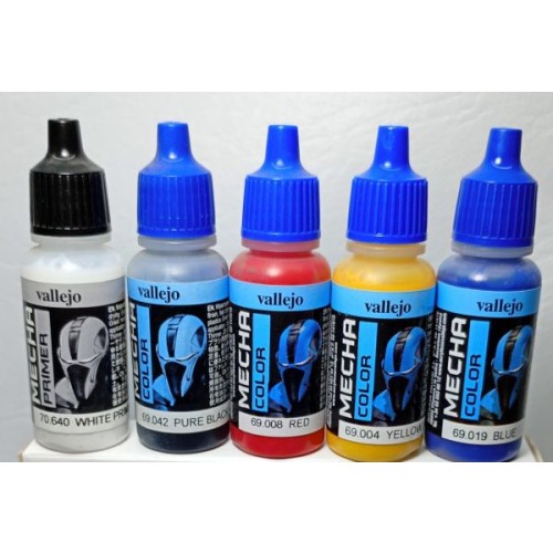 SET 5 PINTURAS: Primer Blanco + Negro + colores primarios (acrílicas p/aerógrafo)